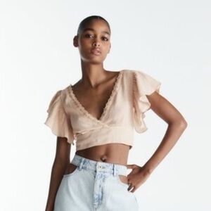 Zara Ruffle Sleeve V-Neck Top